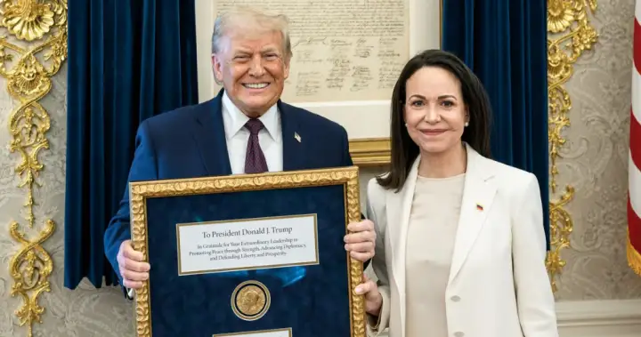 María Corina Machado presents Nobel medal to Trump after White House meeting